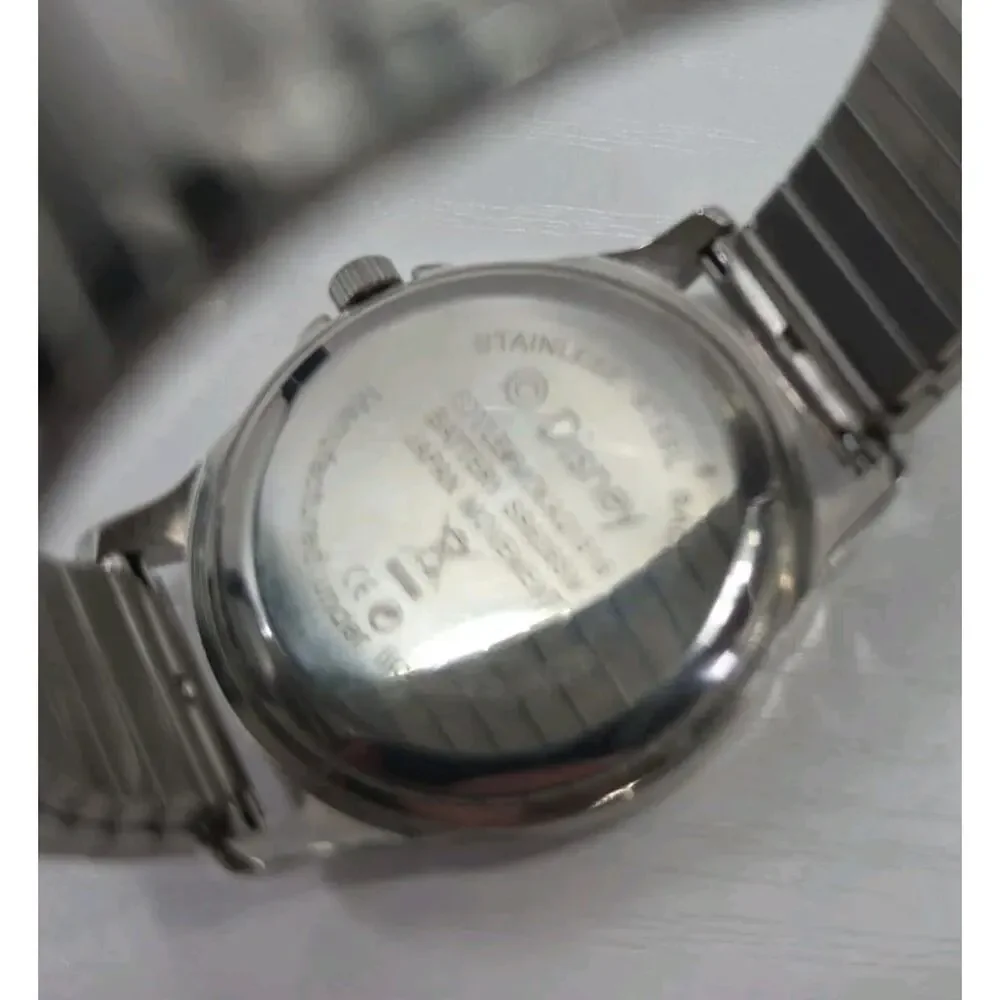 Disney Mickey & Minnie Mouse Kissing Silver Tone Stretch Band Watch New Battery